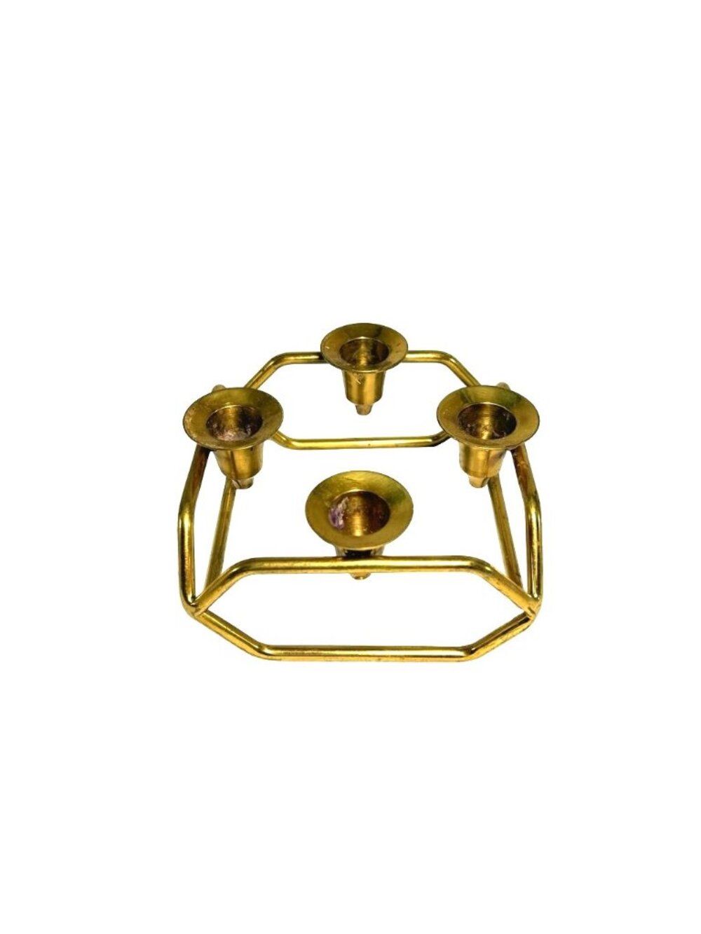Vintage Geometric Brass 4-Taper Candle Holder Minimalist Table Decor